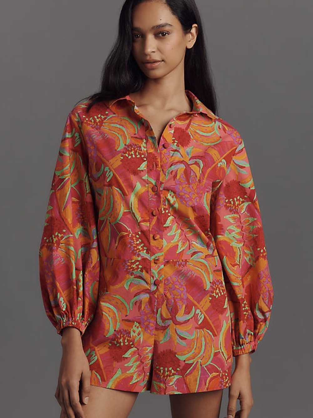 NWT | Farm Rio x Anthropologie Long-Sleeve Printed Romper